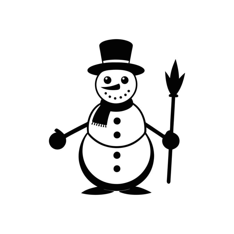 Black Silhouette of a Snowman Icon Holding a Broom vector