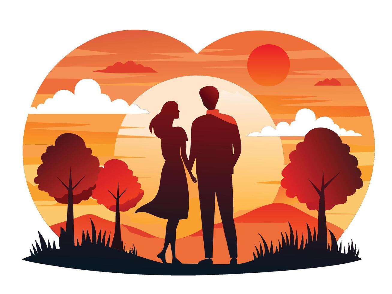 Couple Silhouettes in a Sunset Valentines Style vector