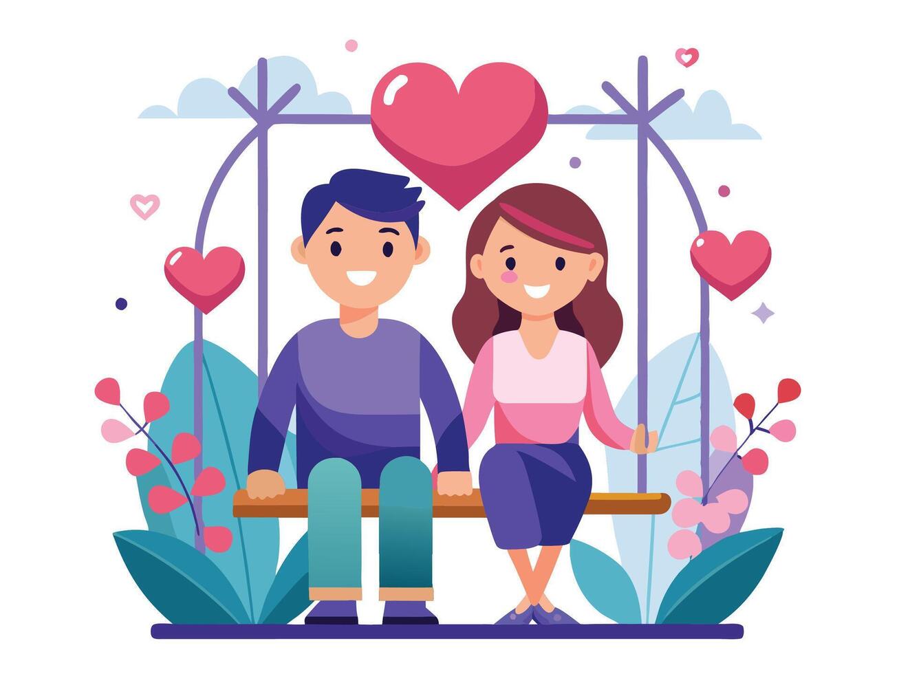 Cute Couples on a Swing Valentines Style vector