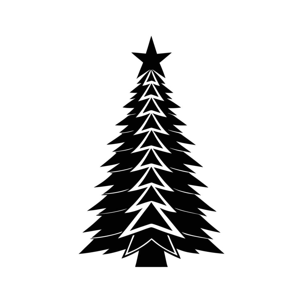 Silhouette of a Tall Christmas Tree Featuring Detailed Branches vector