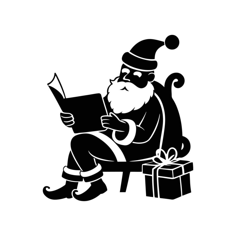 Santa Claus Reading a Long Gift List Silhouette vector