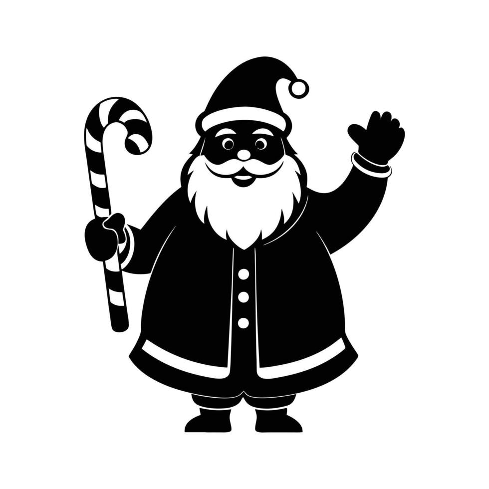Santa Claus Holding a Candy Cane Silhouette vector