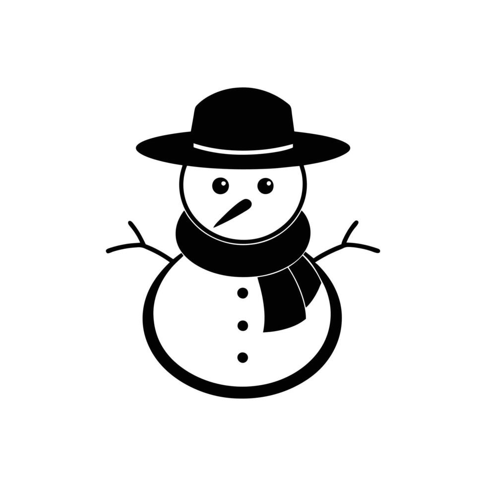 Black Silhouette of a Playful Snowman with a Wide Brimmed Hat vector