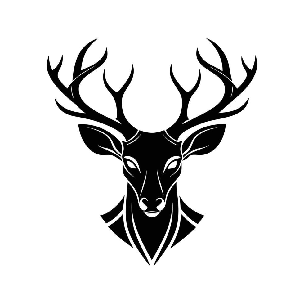 Bold Black Silhouette of a Reindeer Head with Large Antlers vector