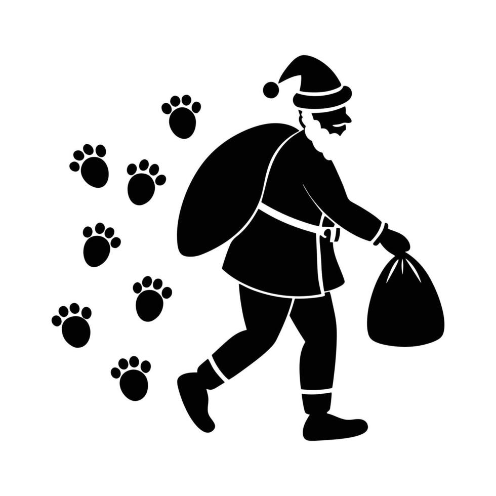 Santa Claus Walking with a Large Sack of Gifts Silhouette vector