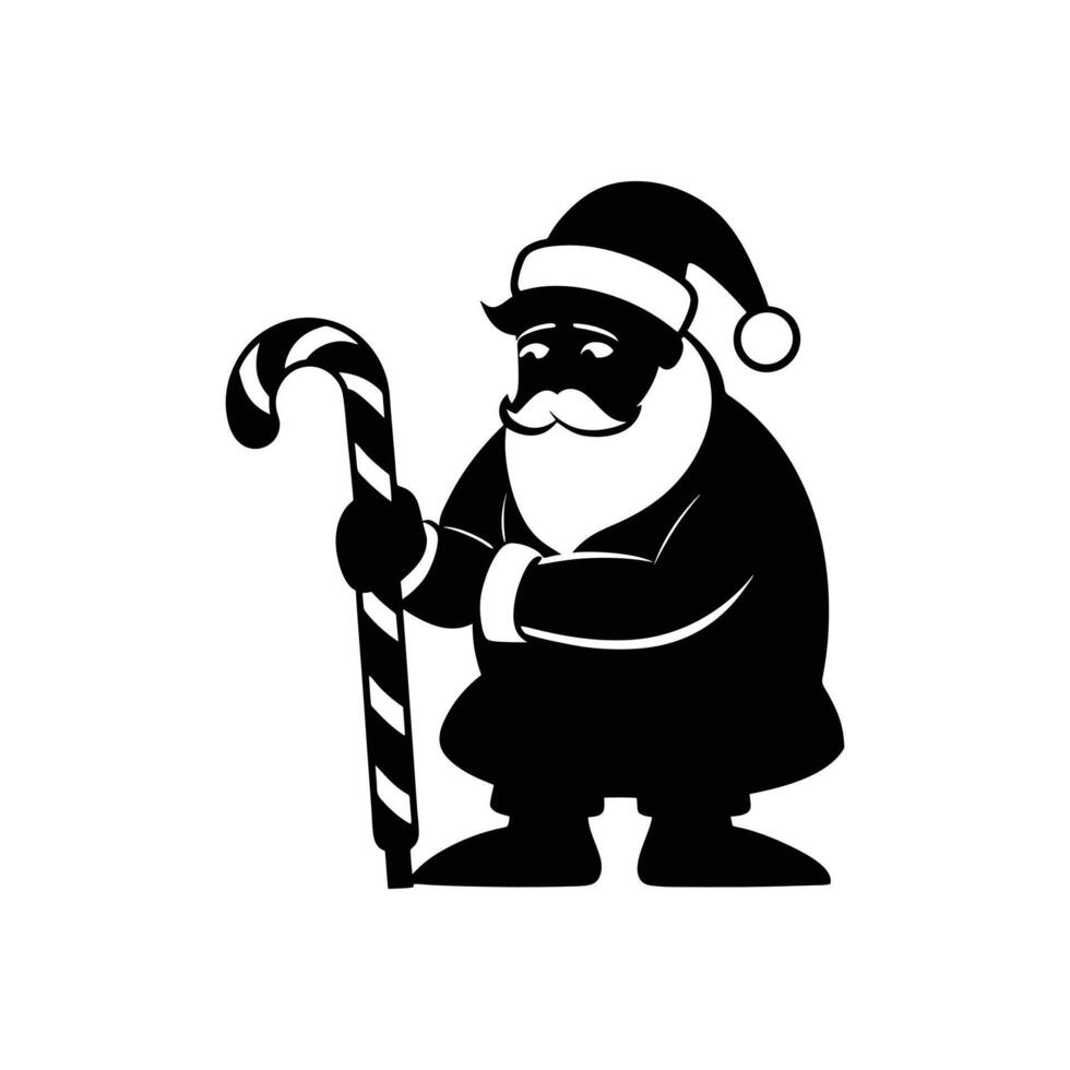 Santa Claus Leaning Against a Candy Cane Silhouette vector