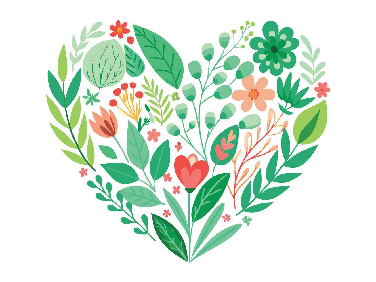 Heart Shape Made of Leaves and Flowers Valentine's Design vector