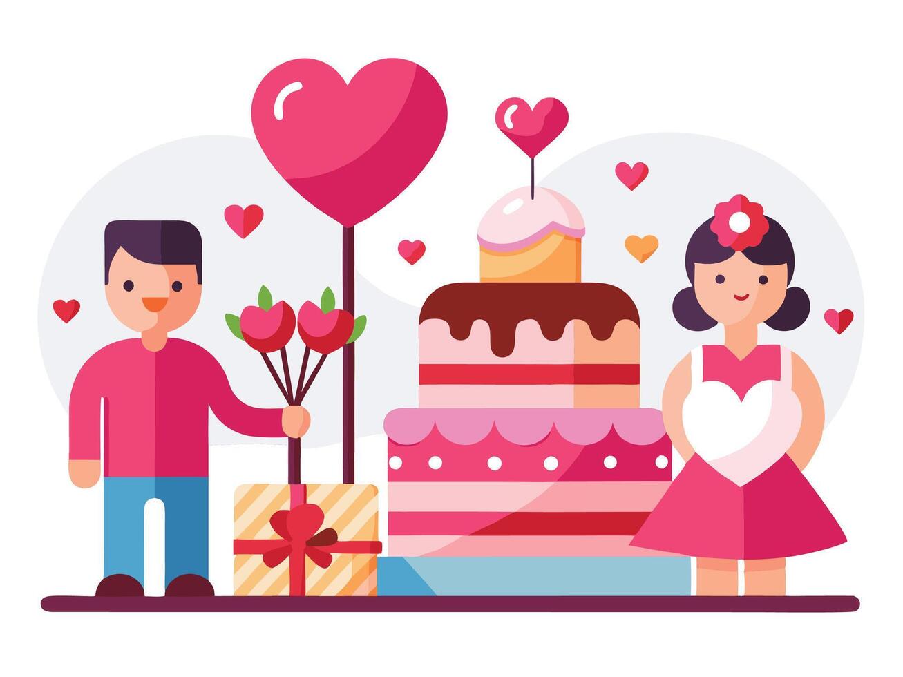 Valentine's Day Cake Topper Designs with Romantic Theme vector