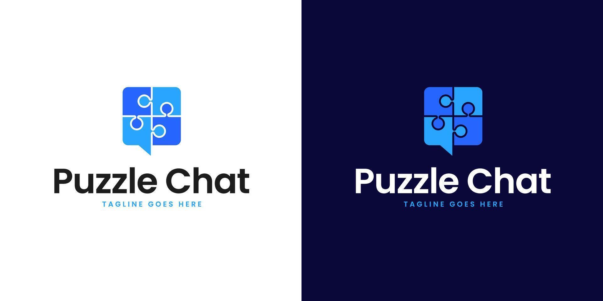 Puzzle piece and chat logo design for problem solving and unified communication symbol illustration vector