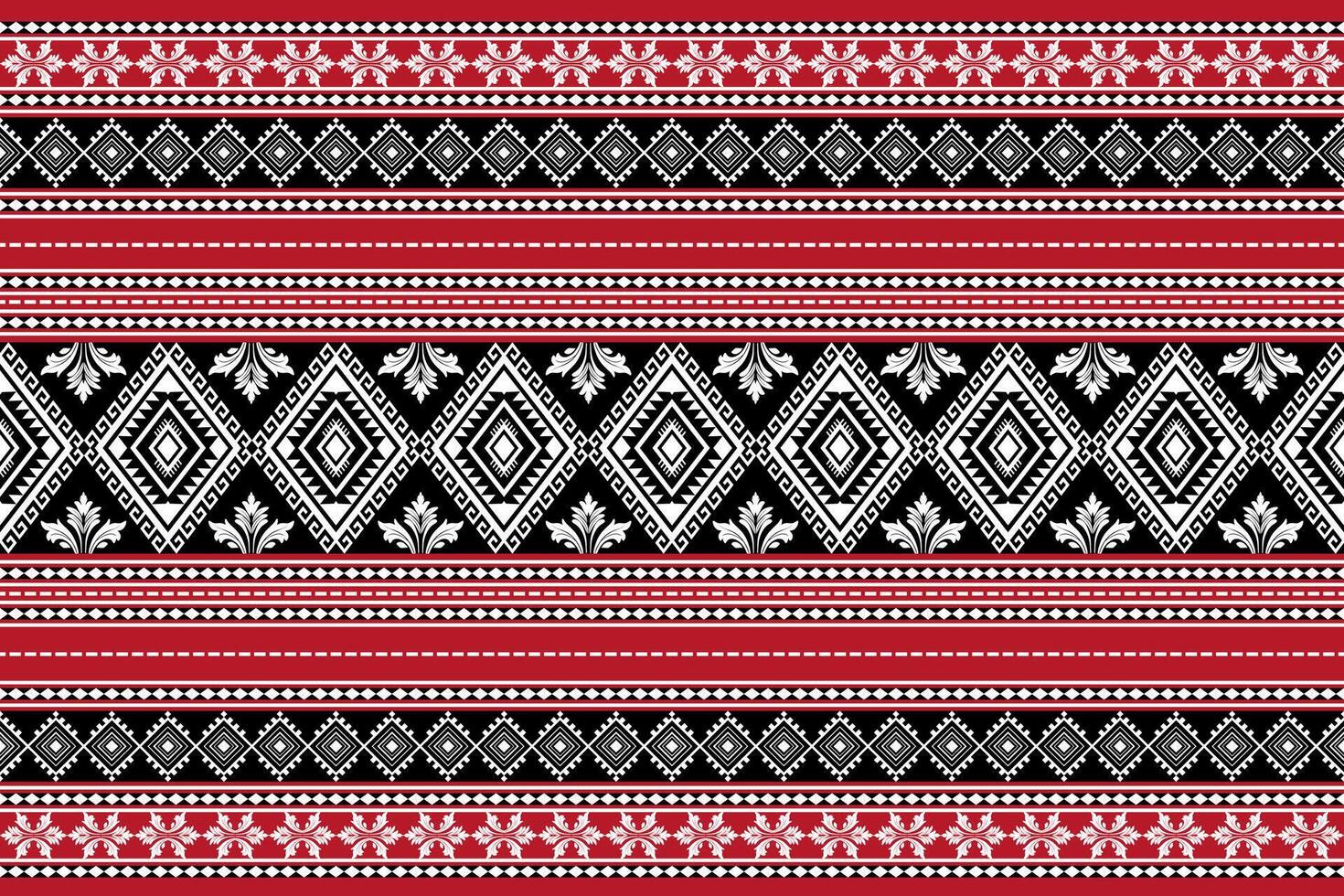 Seamless geometric white triangle shape ethnic Asian tradition and floral damask pattern on black and red background. Silk and fabric pattern decoration for Thai clothing and wrapping and wallpaper vector