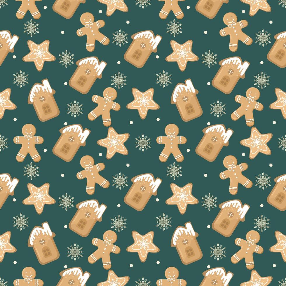 Cute seamless of gingerbread cookie with home and vector