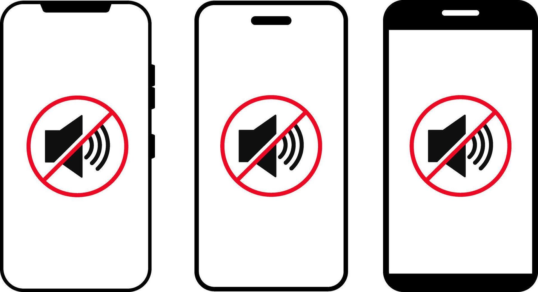 Smartphone with silent mode icon set. Phone signal strength icon symbol. Silent mode sign vector