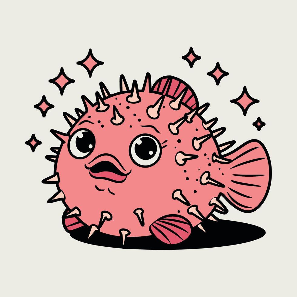 Cute Pufferfish with Sparkles Illustration vector