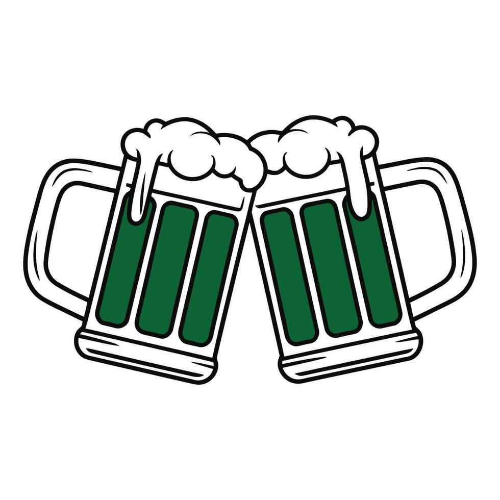 Two mugs of beer with green and white vector