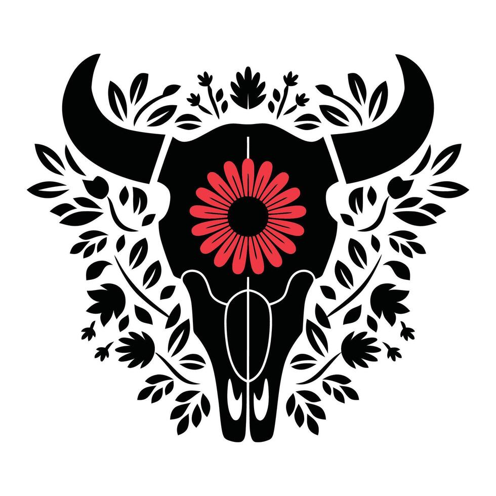Bull Skull with Floral Design Illustration vector