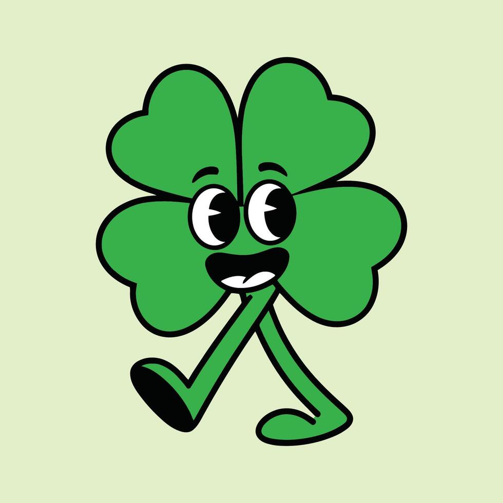Happy Walking Four-Leaf Clover Cartoon Character vector