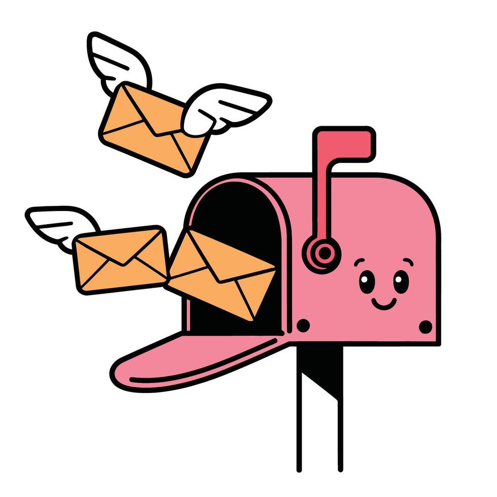 Cute Mailbox with Flying Envelopes Illustration vector