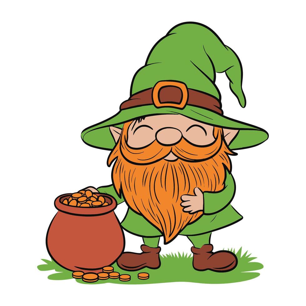 Cartoon Leprechaun with Pot of Gold vector