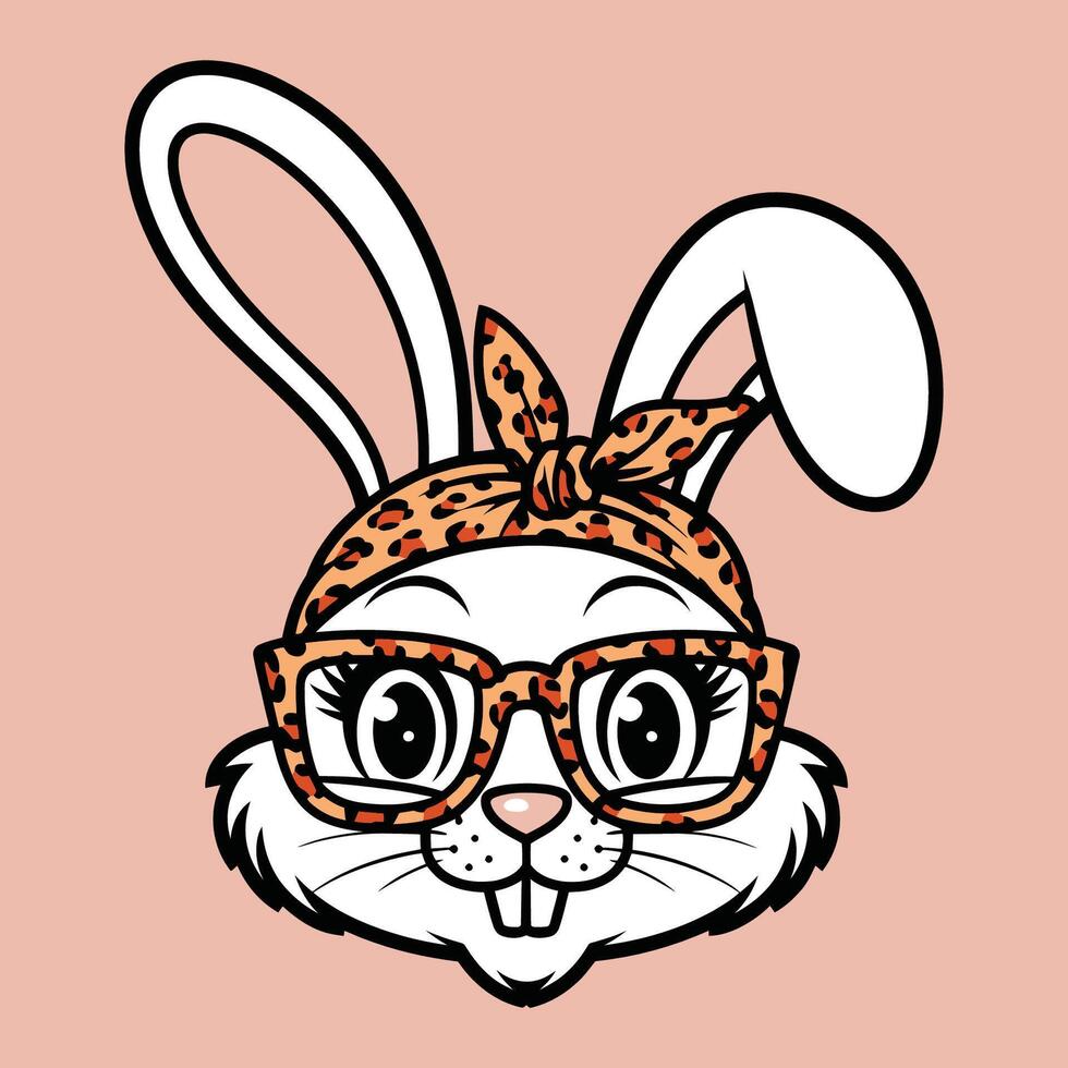 Cute Bunny with Glasses and Leopard Print Bandana vector