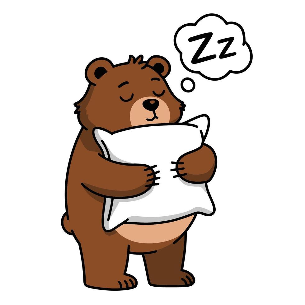 Sleeping Bear Hugging Pillow Cartoon Illustration vector