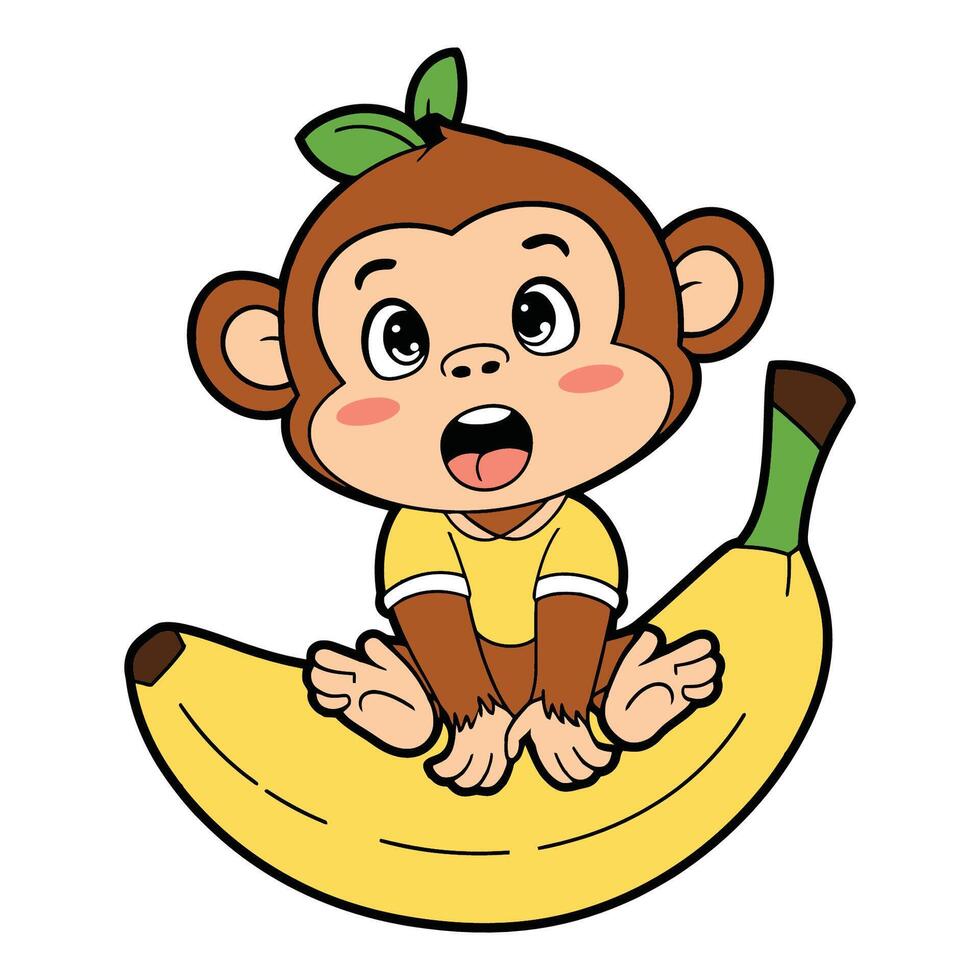 Cute Monkey Sitting on Banana Illustration vector