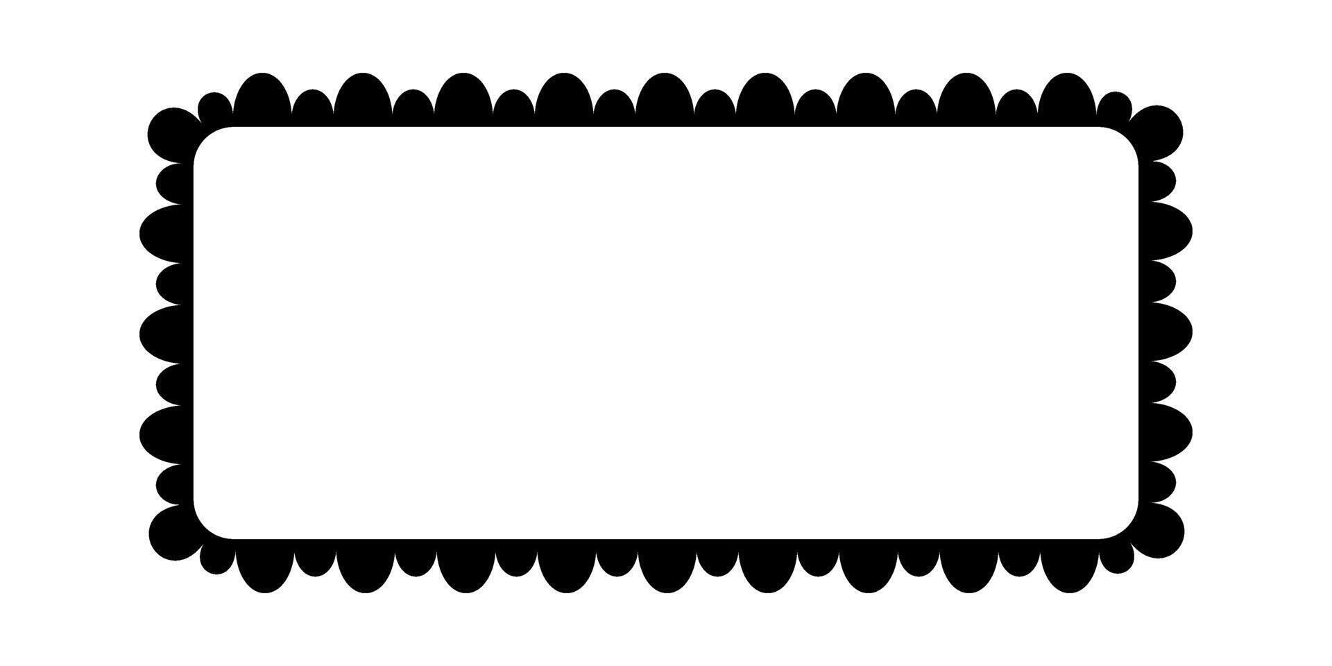 Scalloped edge square frame. Simple rectangle scalloped border. Fabric lace pattern frame. Repeat cute vintage frill ornament. Texture ribbon. illustration isolated on white background vector