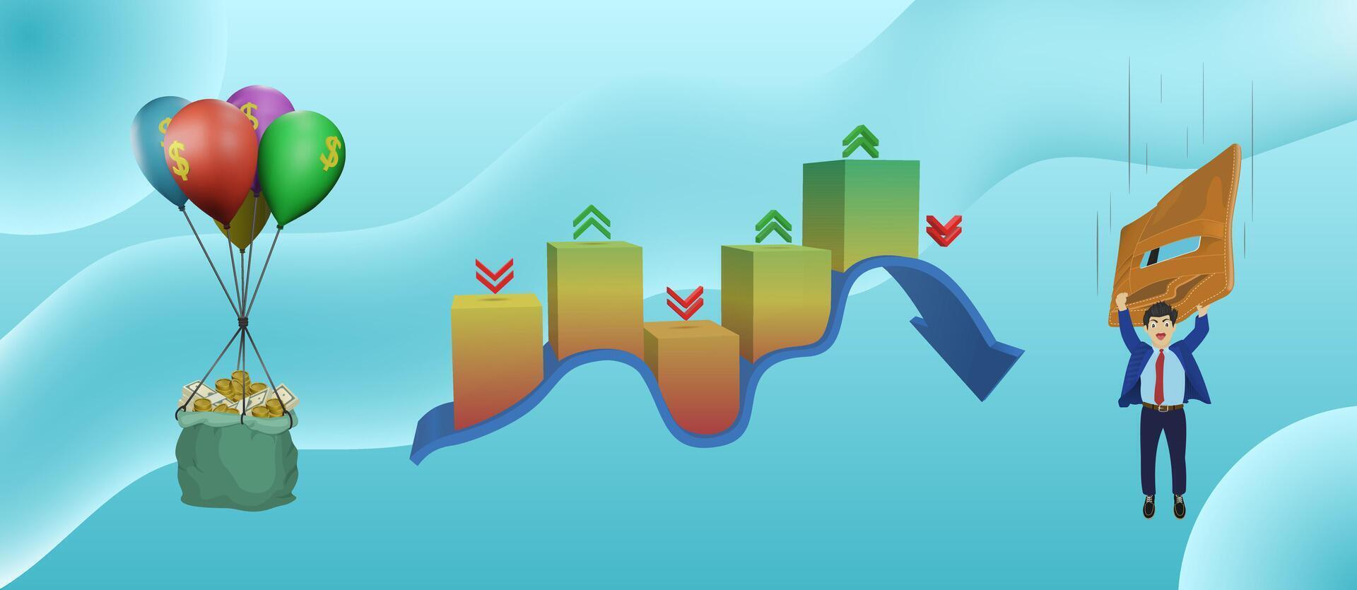 the ups and downs of businessman facing inflation. vector
