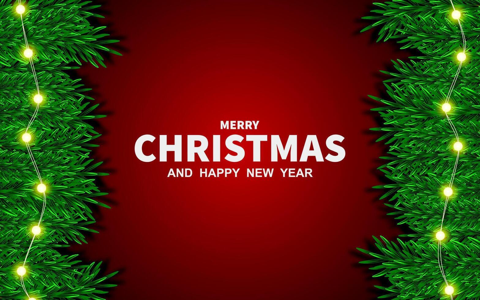 illustration for Merry Christmas and New Year. New Year greeting card with green pine branches, on background. vector
