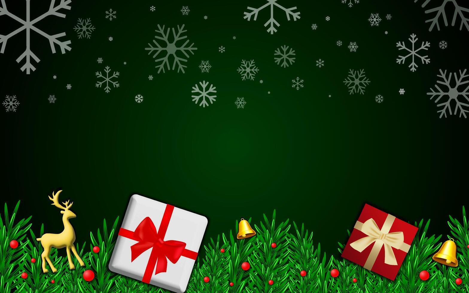 Christmas and New Year holiday background or banner. Realistic illustration with decorative elements. vector