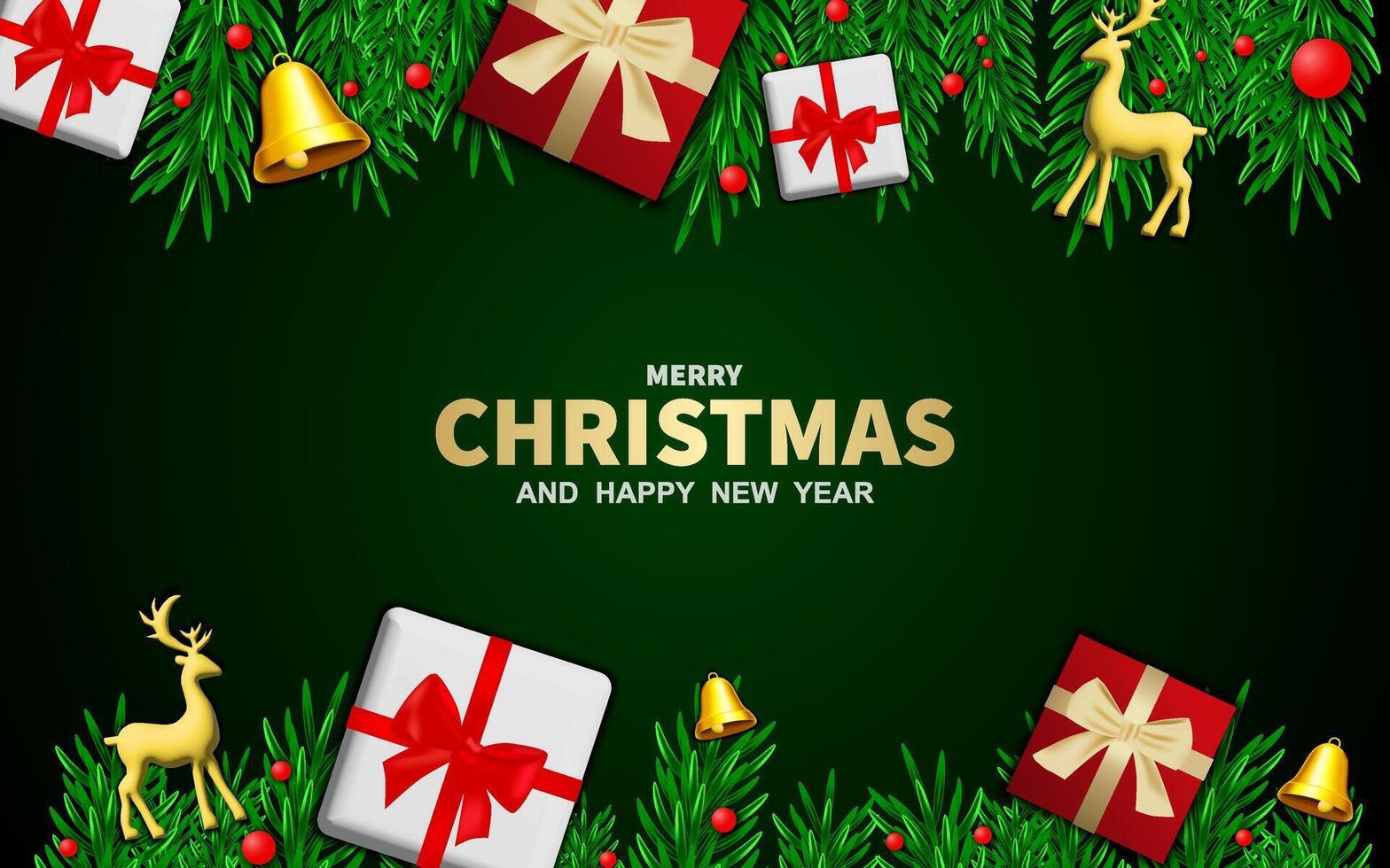 Christmas and New Year holiday background or banner. Realistic illustration with decorative elements. vector