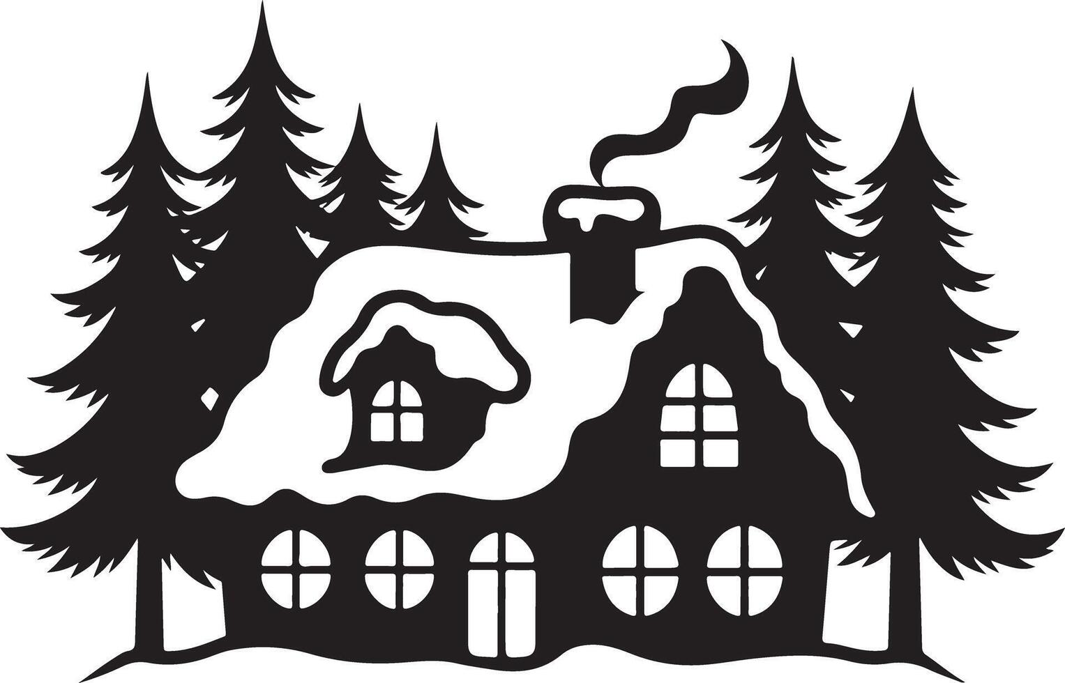 Christmas Silhouette Home And Trees Illustration vector