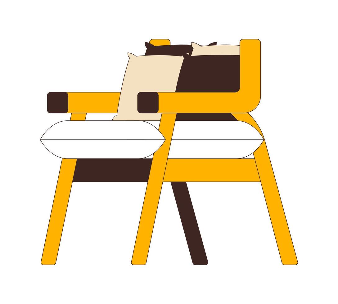 Chinese comfortable armchair with throw pillows 2D cartoon object. Oriental seat furniture. Asian chair with cushion isolated element flat clipart on white background. Spot illustration vector