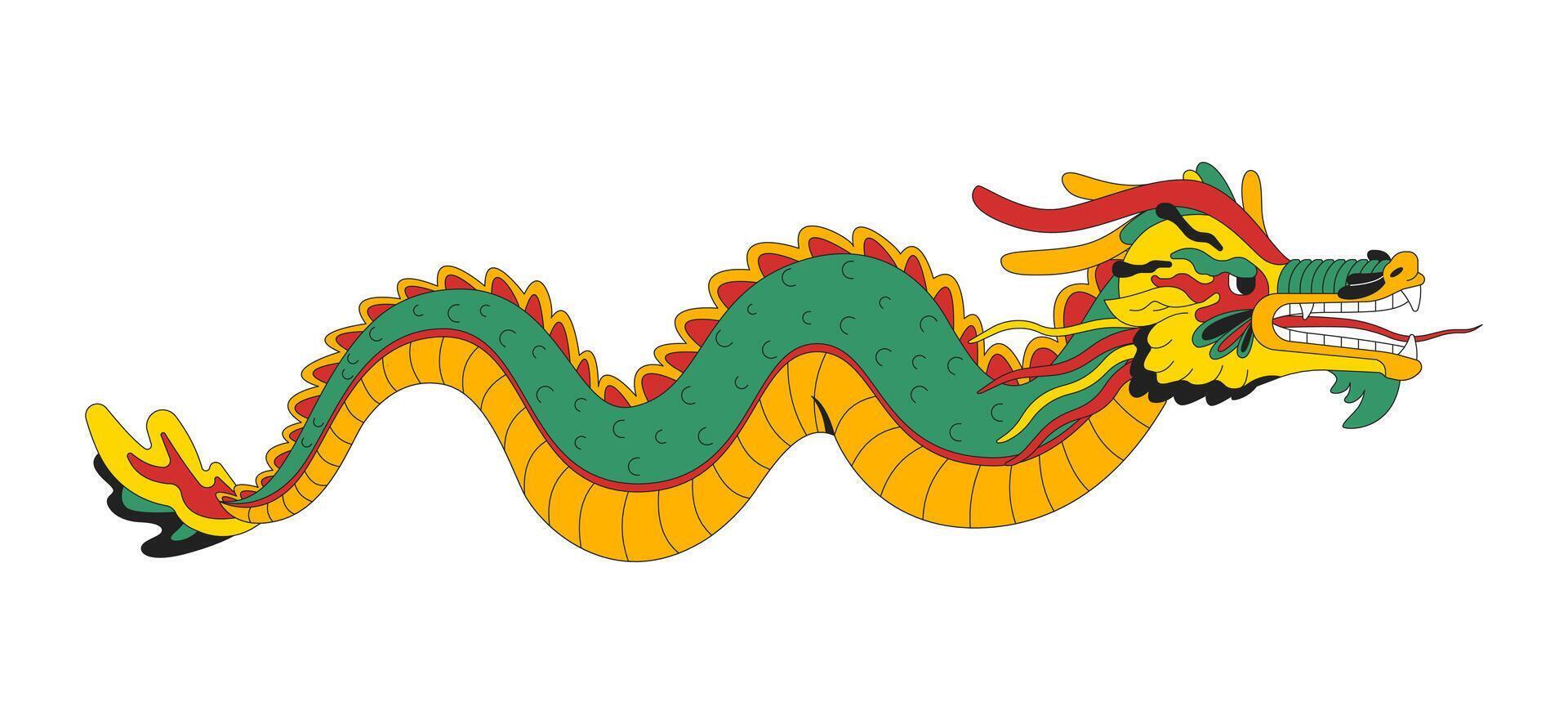 Dragon chinese new year 2D cartoon object. Mysterious oriental animal. Asian culture fantasy. Mythological beast isolated element flat clipart on white background. Spot illustration vector