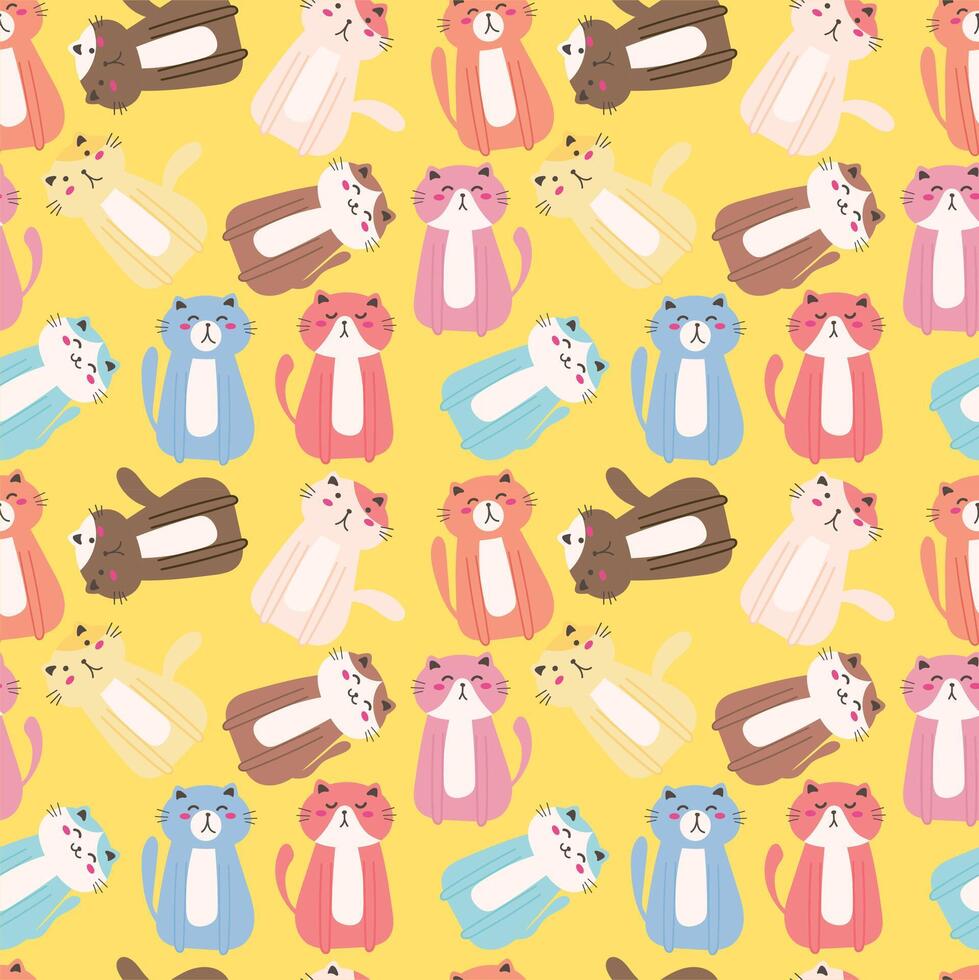 a colorful cats pattern on orange background vector