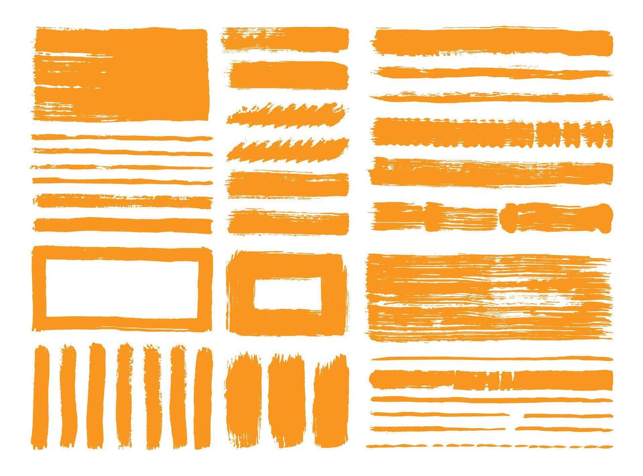 Hand drawn paint brush strokes element bundle. Abstract artistic shapes backdrop. Rectangle and line forms. vector