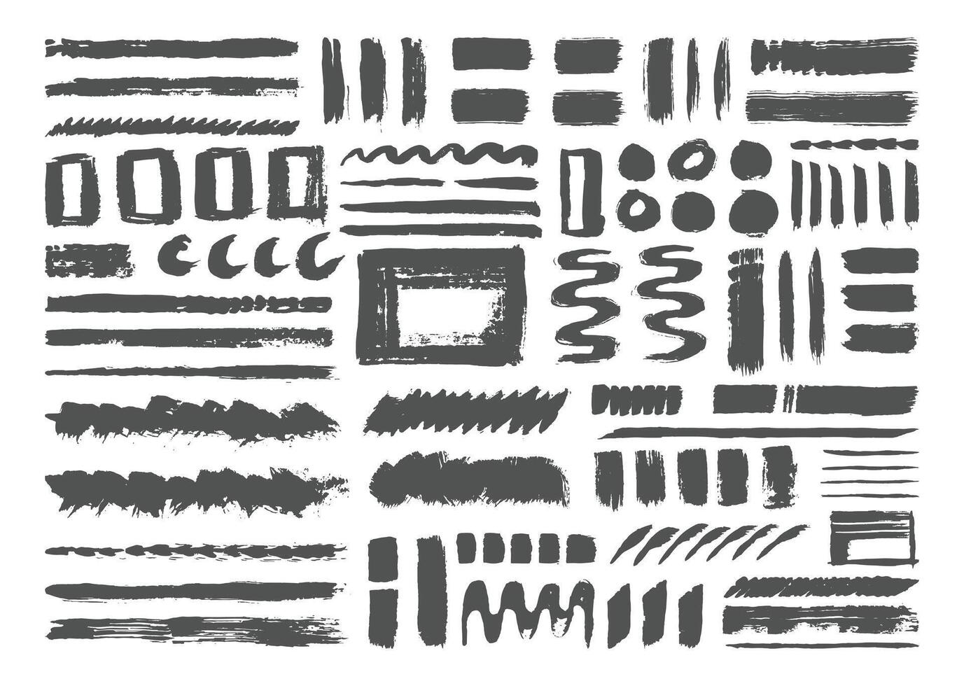 Hand drawn paint brush strokes element bundle. Abstract artistic shapes backdrop. vector