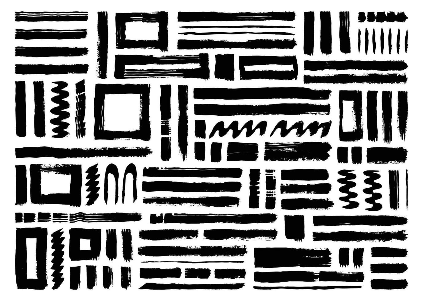 Hand drawn paint brush strokes element bundle. Abstract artistic shapes backdrop. vector