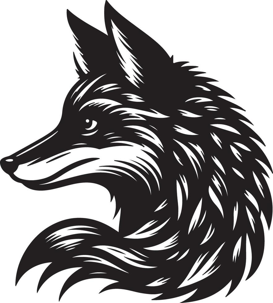 A black and white image of a fox head vector