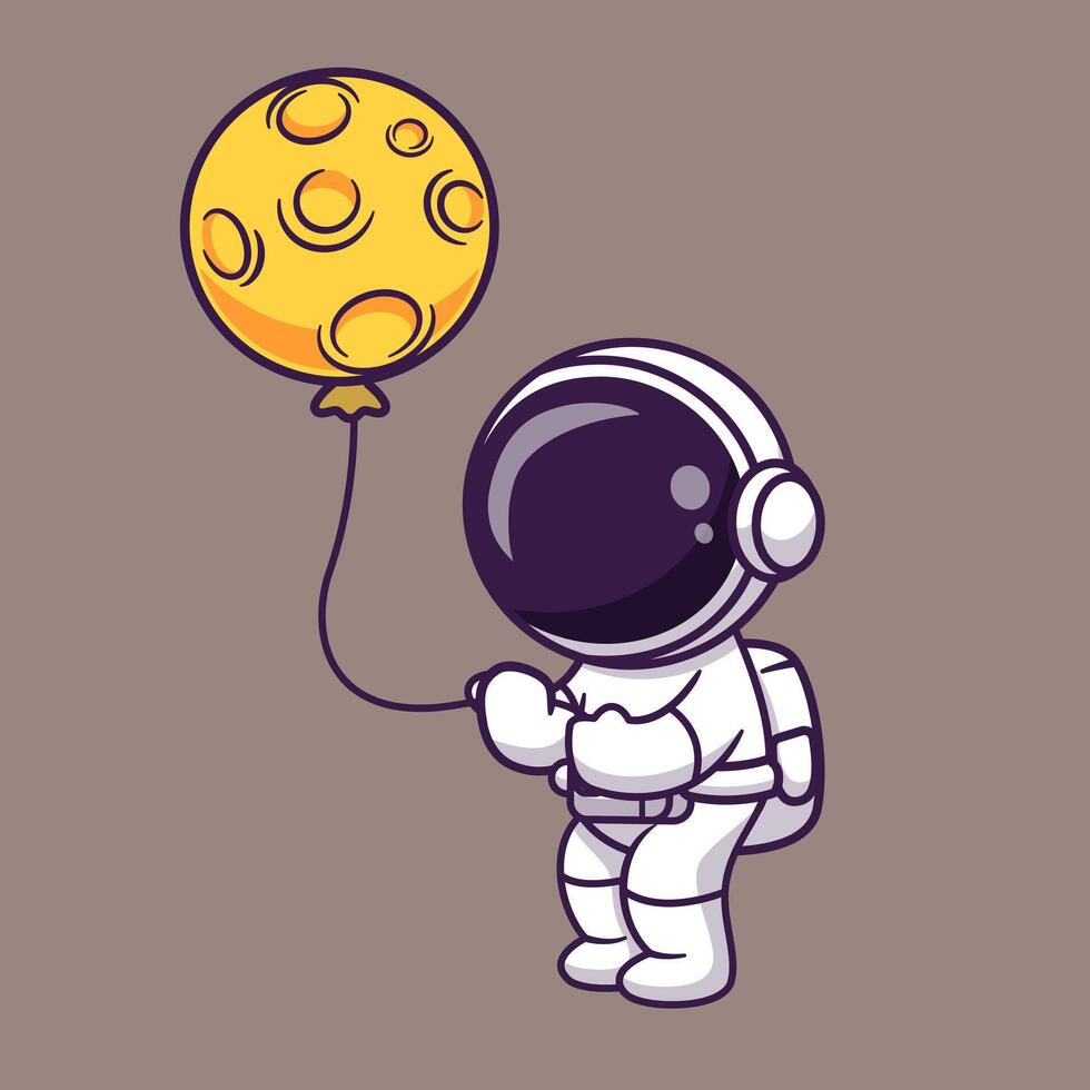 Cute Astronaut Playing With Moon Balloon Cartoon vector