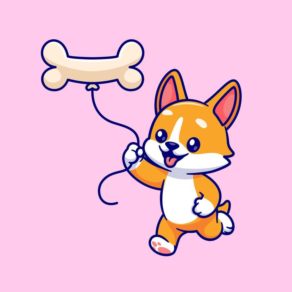 Cute Corgi Dog Playing With Bone Balloon Cartoon vector
