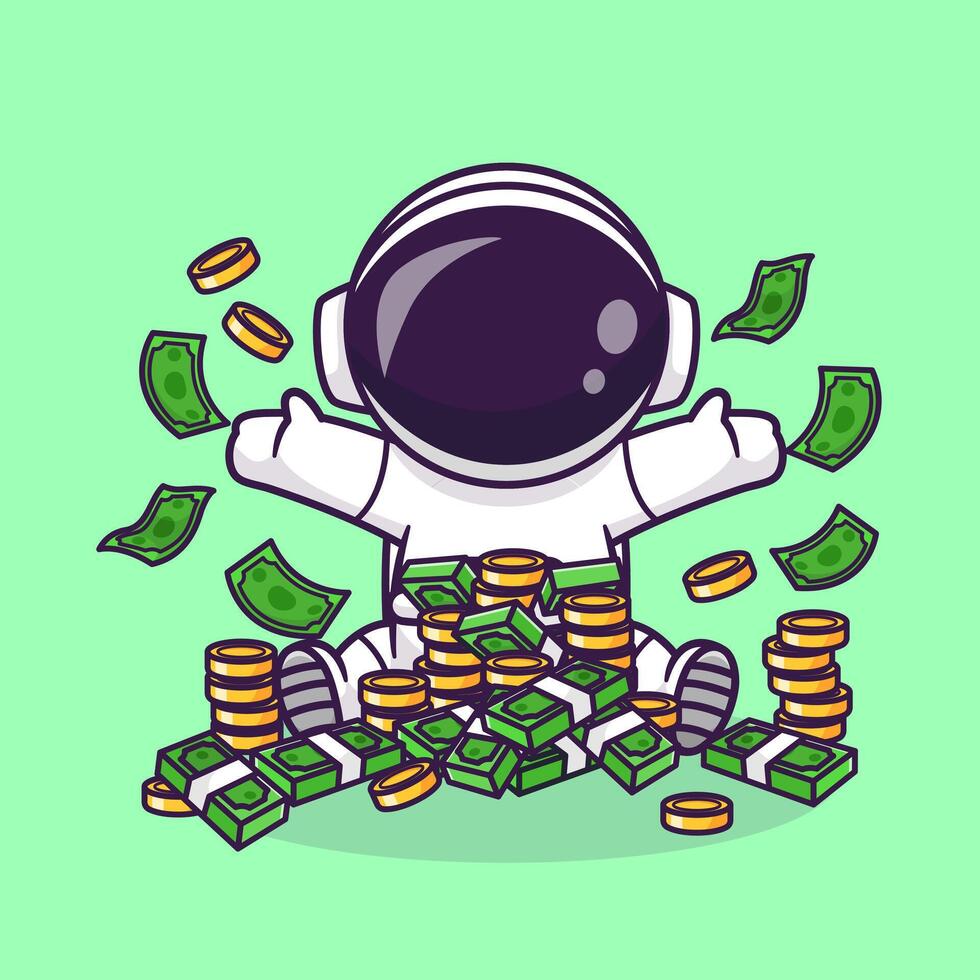 Cute Rich Astronaut With Money And Gold Coin Cartoon vector
