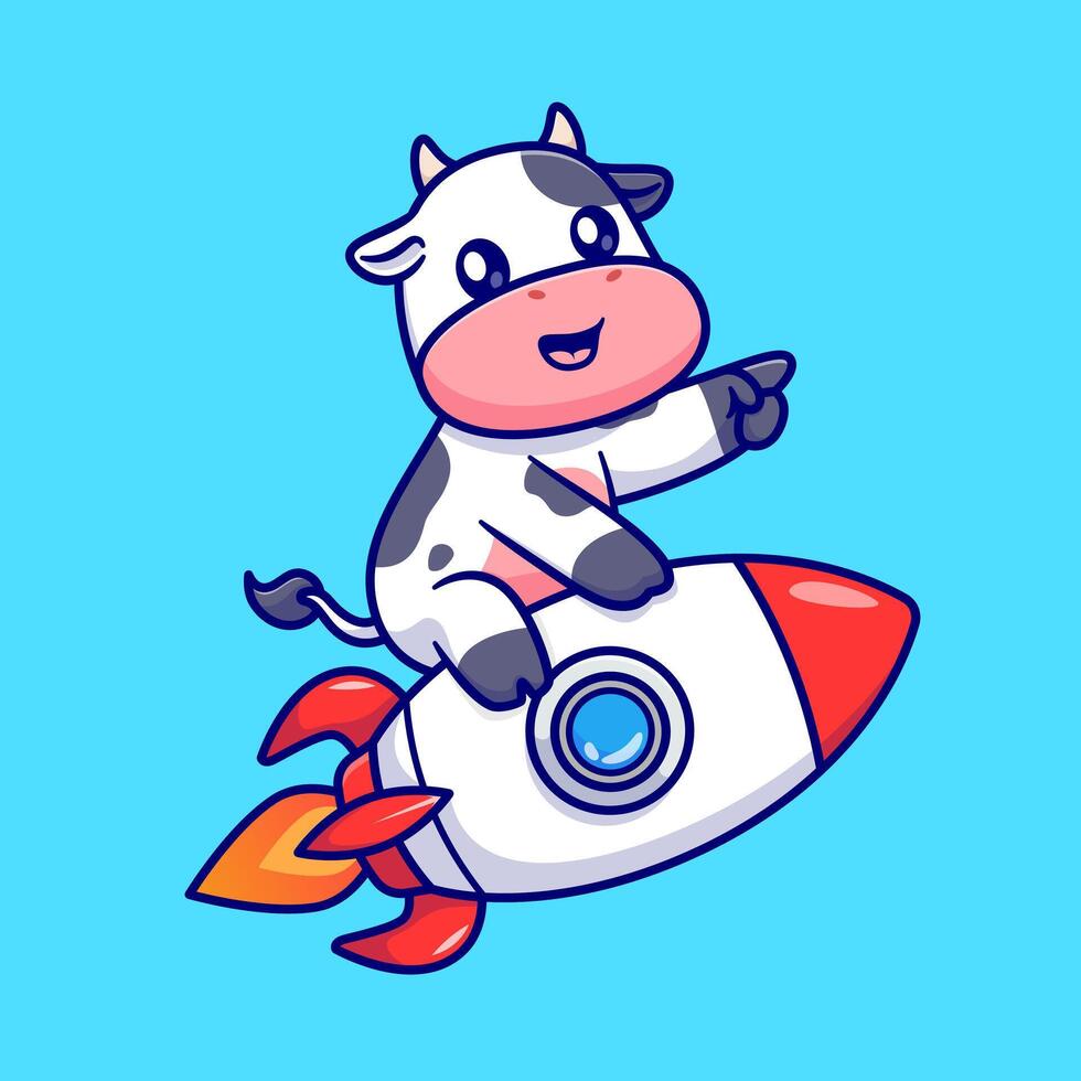 Cute Cow Riding Rocket Cartoon vector