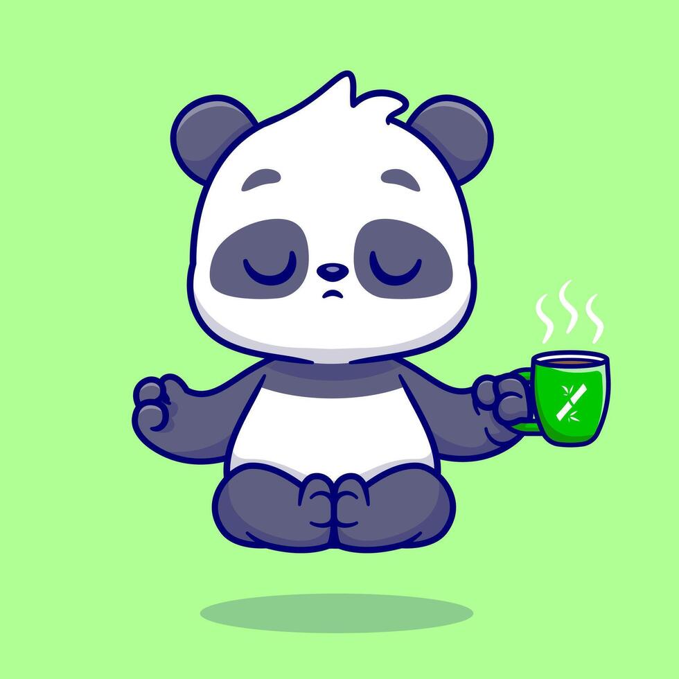 Cute Panda Meditation Yoga With Coffee Cartoon vector