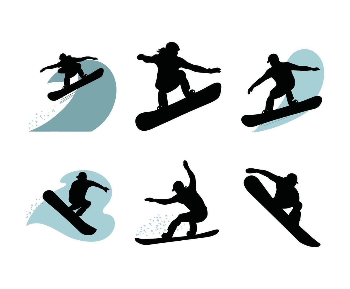 Professional Snowboarder Silhouettes Template vector