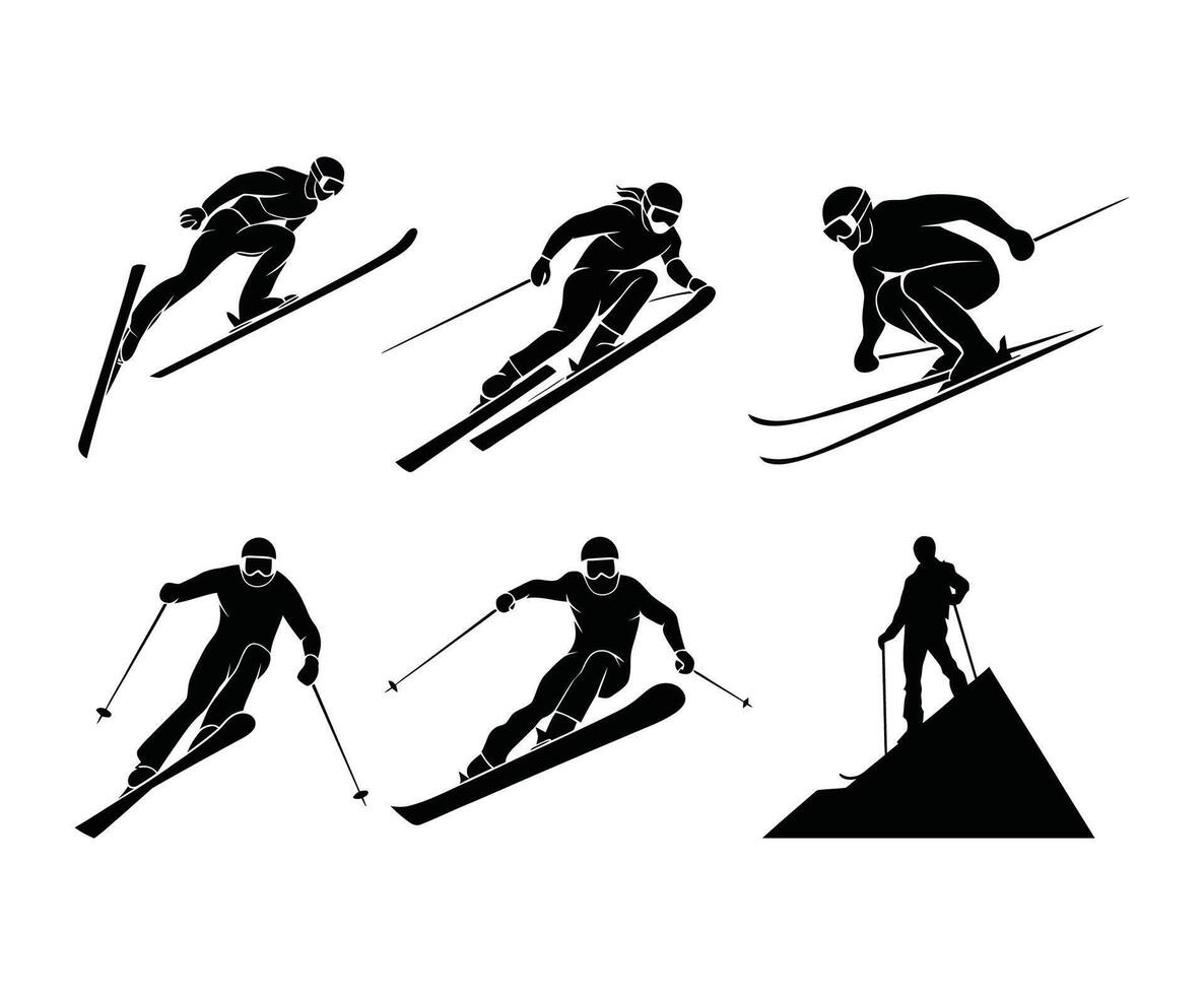 Skiing and Snowboarding Silhouettes Template vector