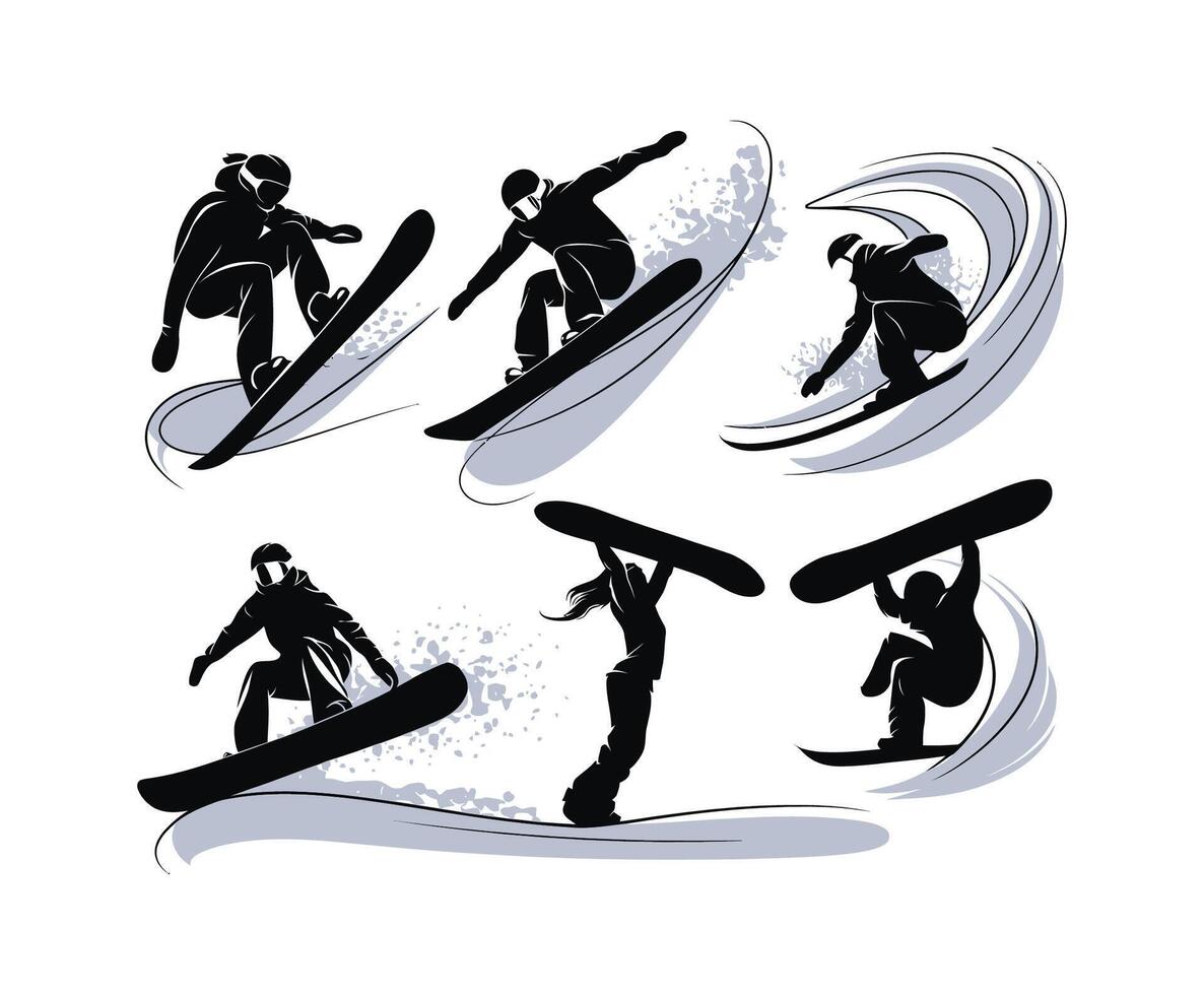 Collection of Sharp Snowboarder Silhouettes vector
