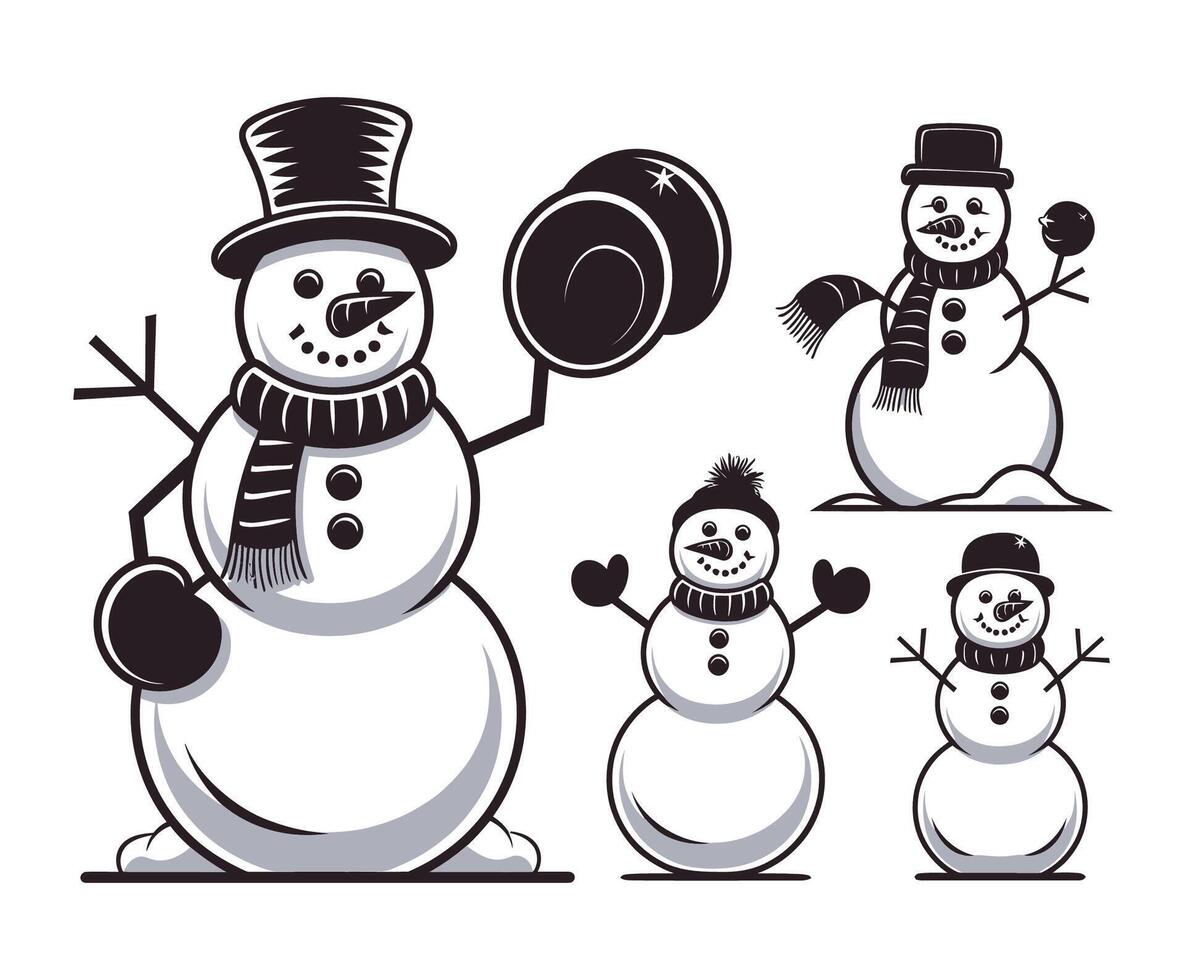 Decoration Snowman Silhouette Template Set vector