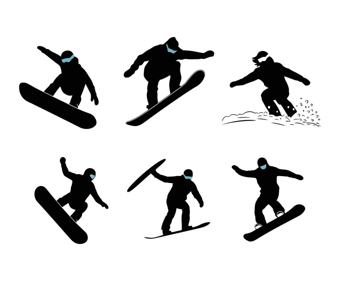 Snowboarder Jump and Carve Silhouette Template vector
