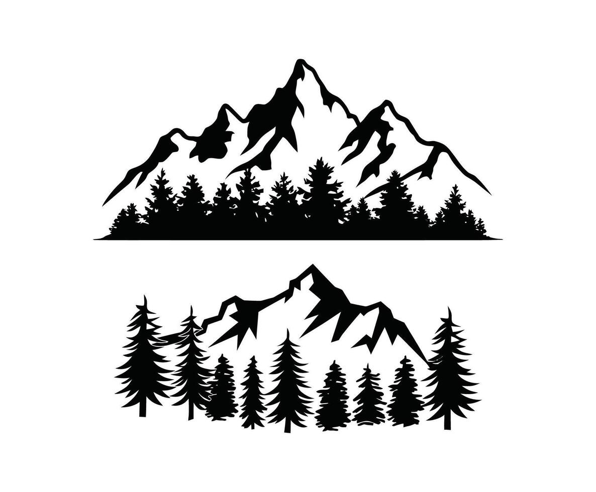 Snowy Mountain Range Silhouette Set vector