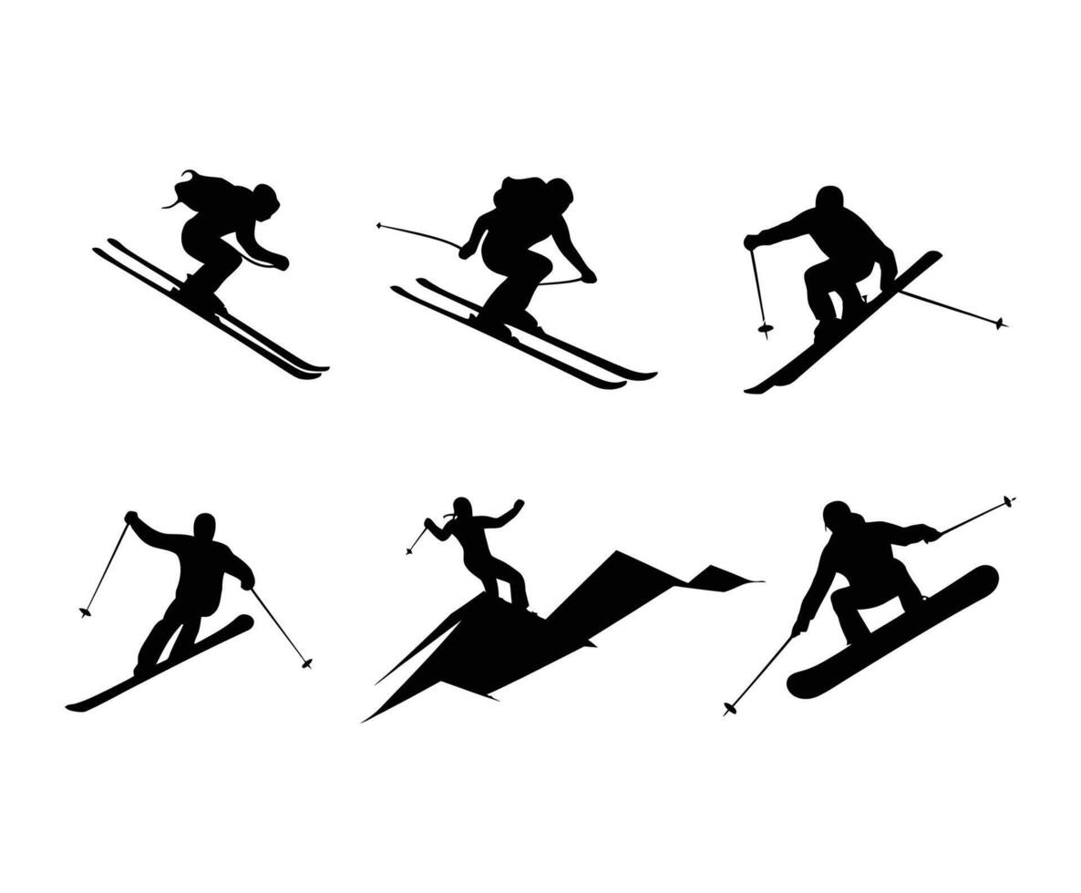 Minimalist Skiing and Snowboarding Silhouettes vector